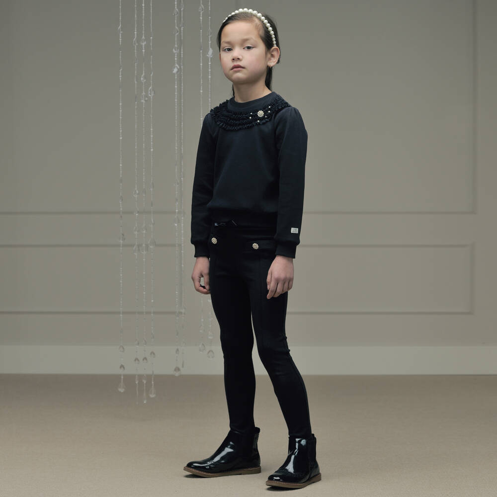 Le Chic-Girls Navy Ruffle Sweatshirt | Childrensalon Outlet