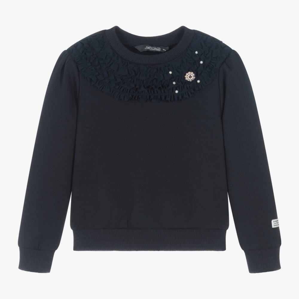 Le Chic-Girls Navy Ruffle Sweatshirt | Childrensalon Outlet
