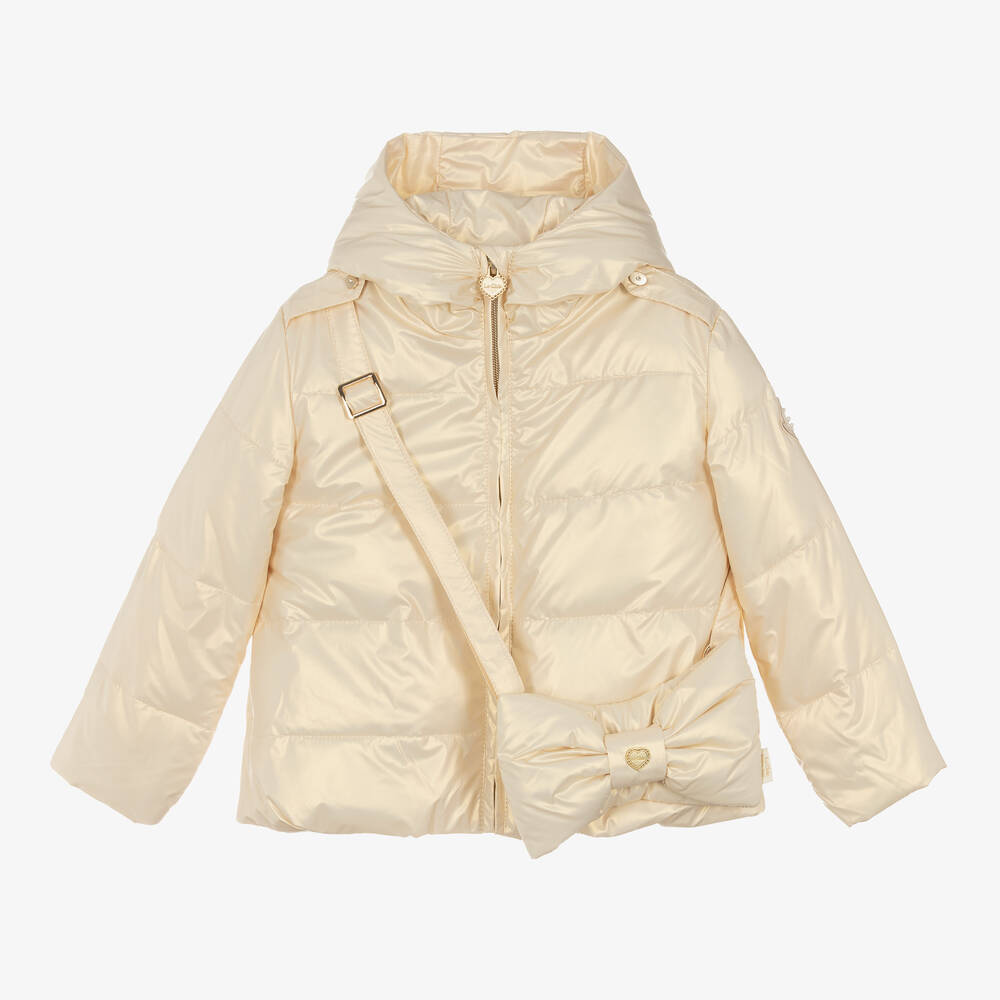 Girls Pale Gold Shimmer Puffer Jacket