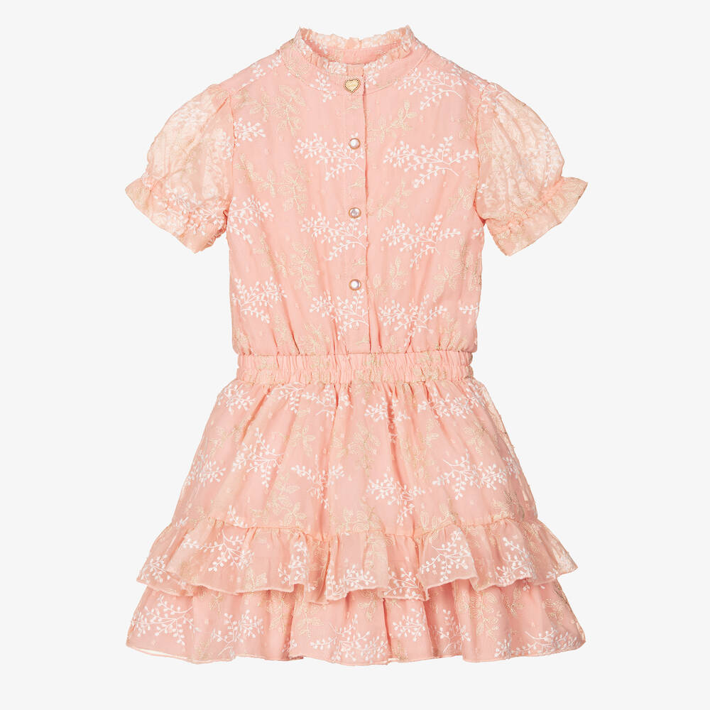 Le Chic-Girls Pale Pink Embroidered Chiffon Dress | Childrensalon Outlet