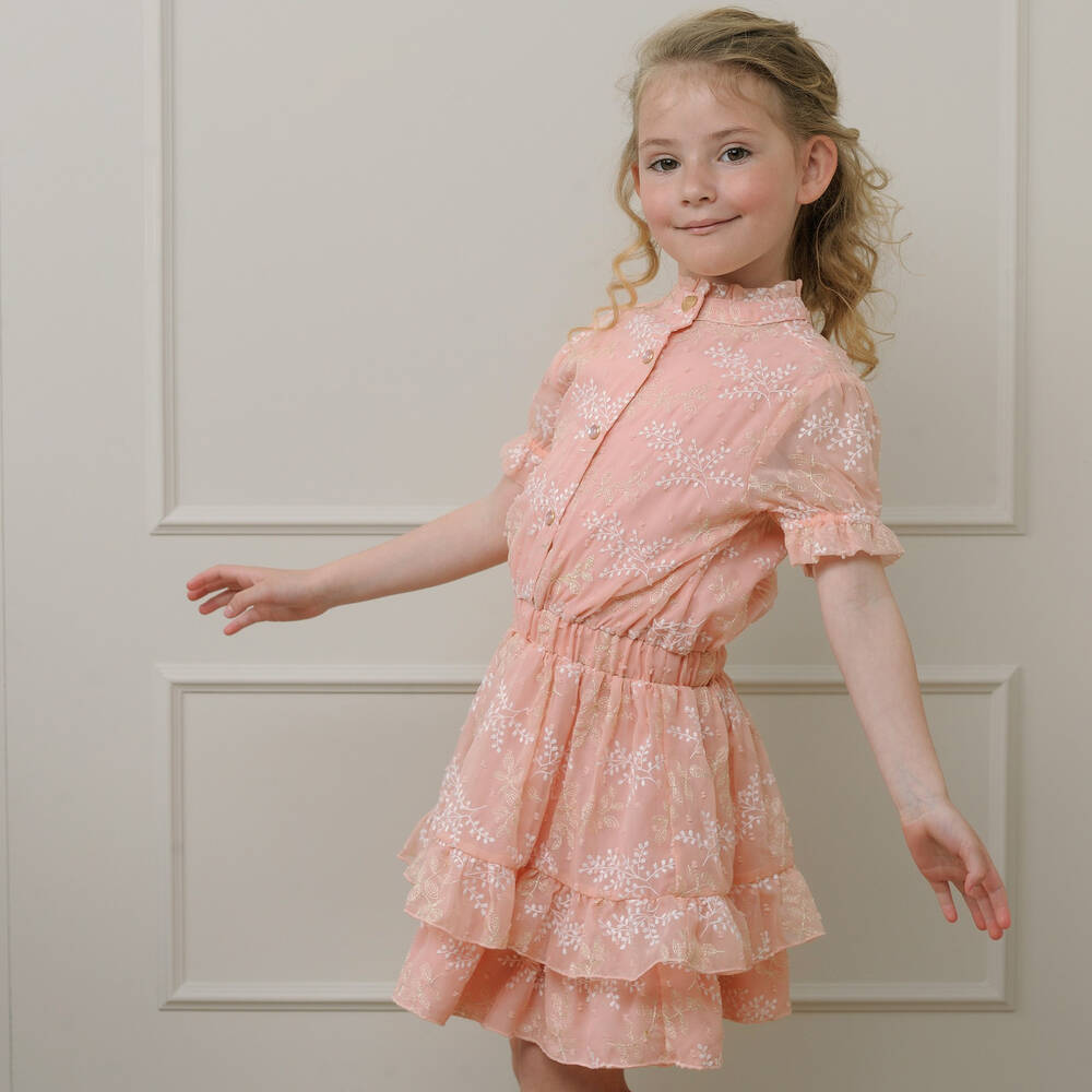 Le Chic-فستان شيفون مطرز لون زهري فاتح | Childrensalon Outlet