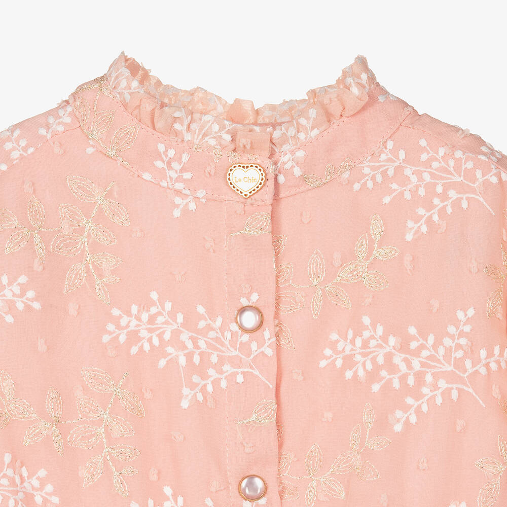 Le Chic-فستان شيفون مطرز لون زهري فاتح | Childrensalon Outlet