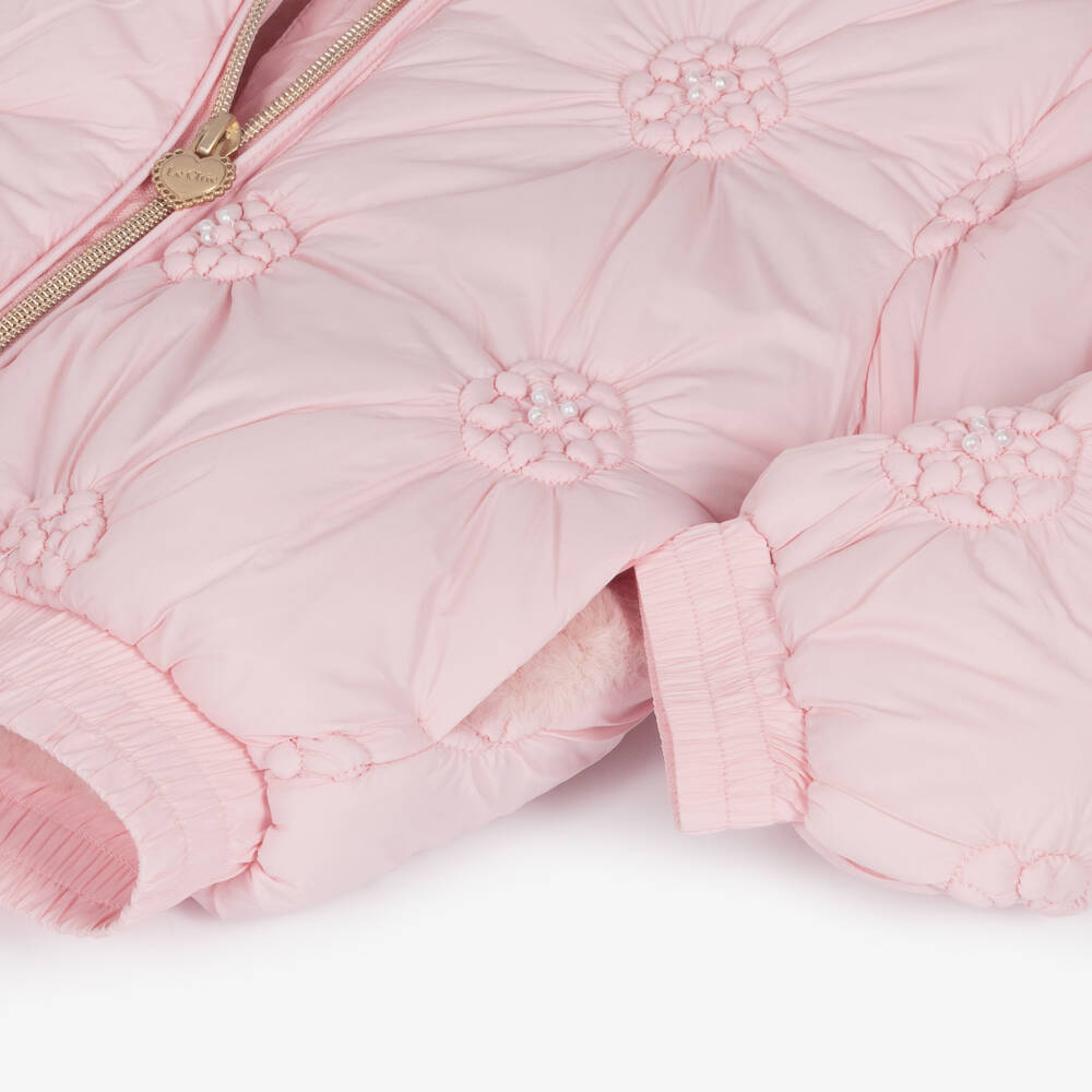 Le Chic-Girls Pale Pink Quilted Hooded Coat | Childrensalon Outlet