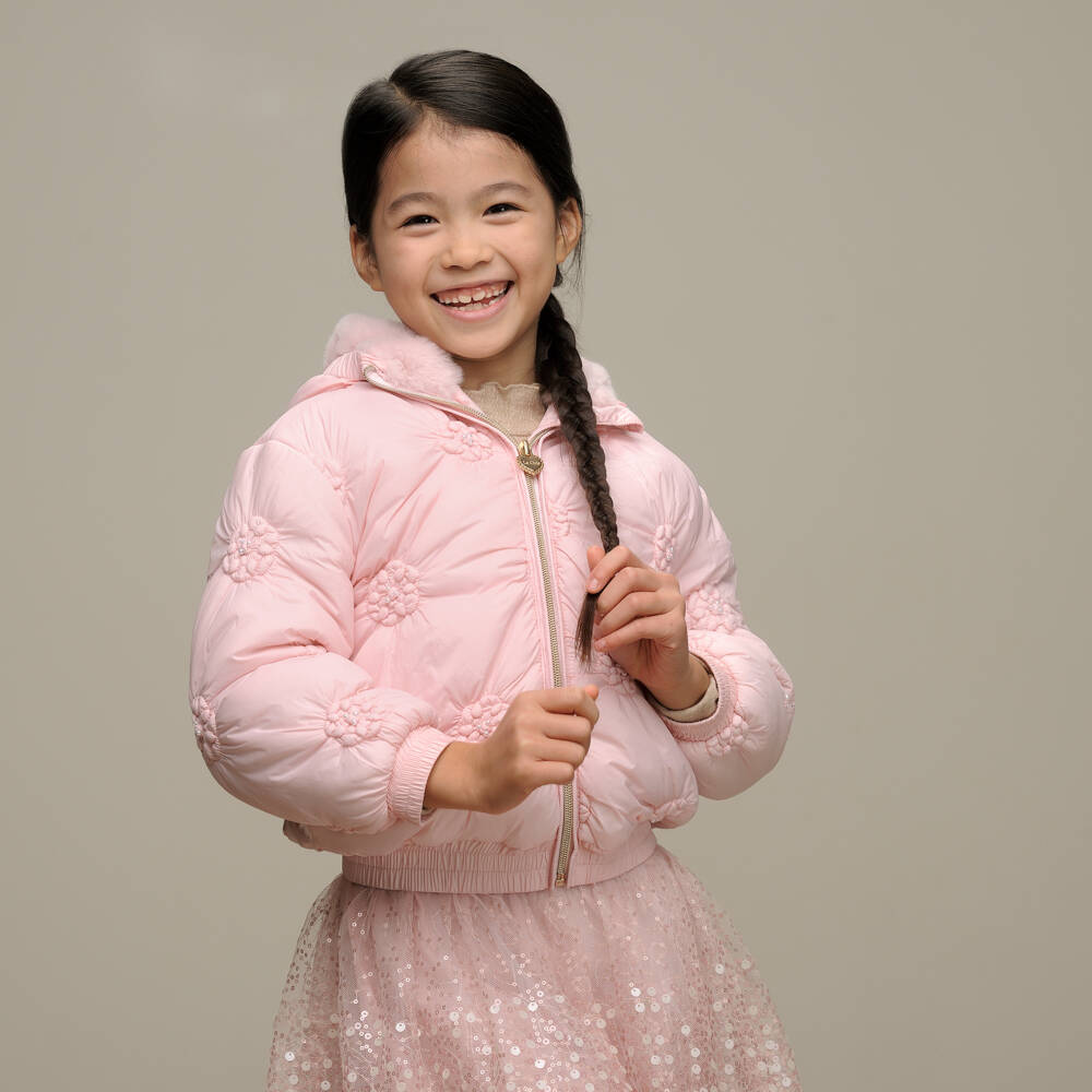 Le Chic-Girls Pale Pink Quilted Hooded Coat | Childrensalon Outlet