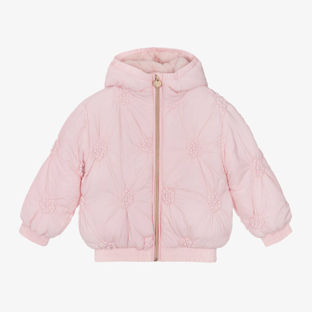 Le Chic-Girls Pale Pink Quilted Hooded Coat | Childrensalon Outlet