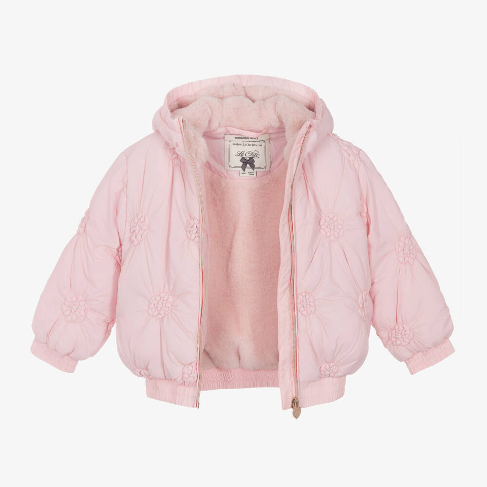 Le Chic-Girls Pale Pink Quilted Hooded Coat | Childrensalon Outlet