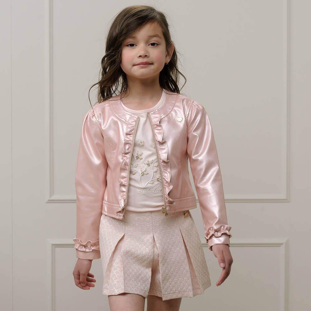 Le Chic-شورت بكسرات بروكاد لون زهري للبنات | Childrensalon Outlet