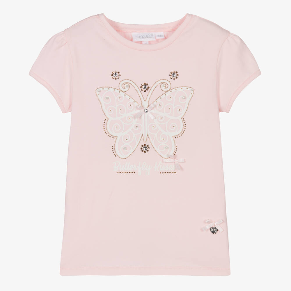 Le Chic - T-shirt coton rose à papillon fille | Childrensalon