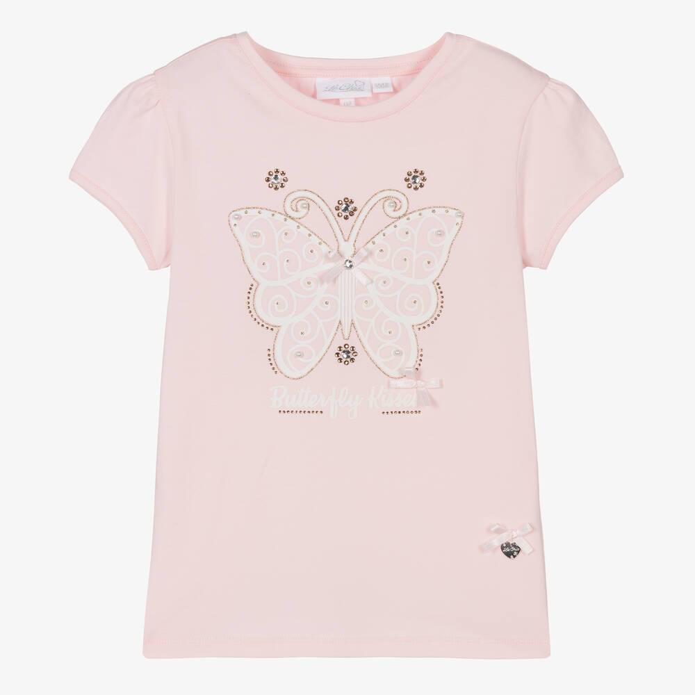 Le Chic-Girls Pink Cotton Butterfly T-Shirt | Childrensalon Outlet
