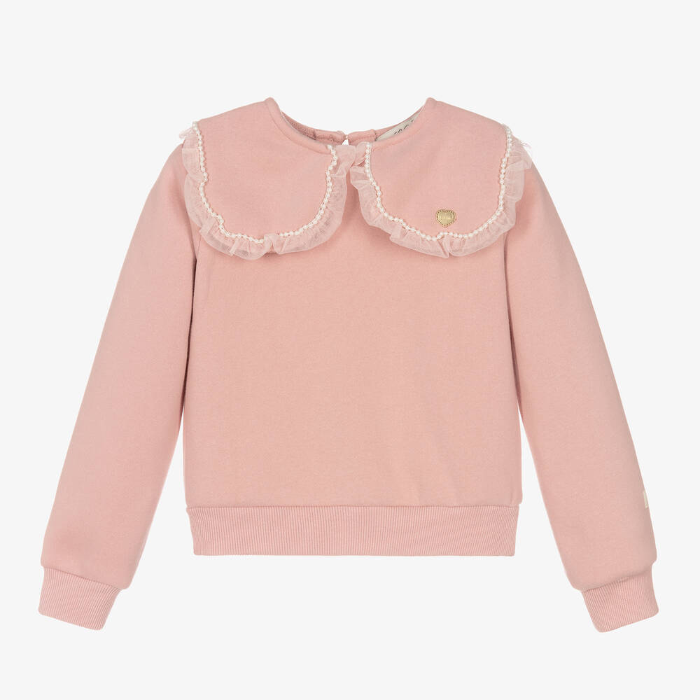 Le Chic - Sweat-shirt rose en coton à col | Childrensalon