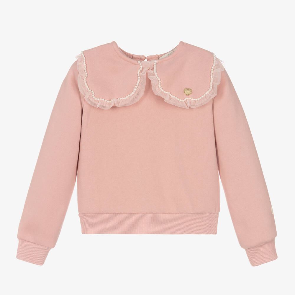 Le Chic-Girls Pink Cotton Collared Sweatshirt | Childrensalon Outlet