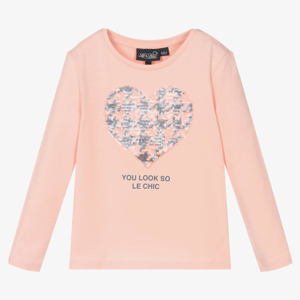 Le Chic - Haut rose à cœurs coton fille | Childrensalon