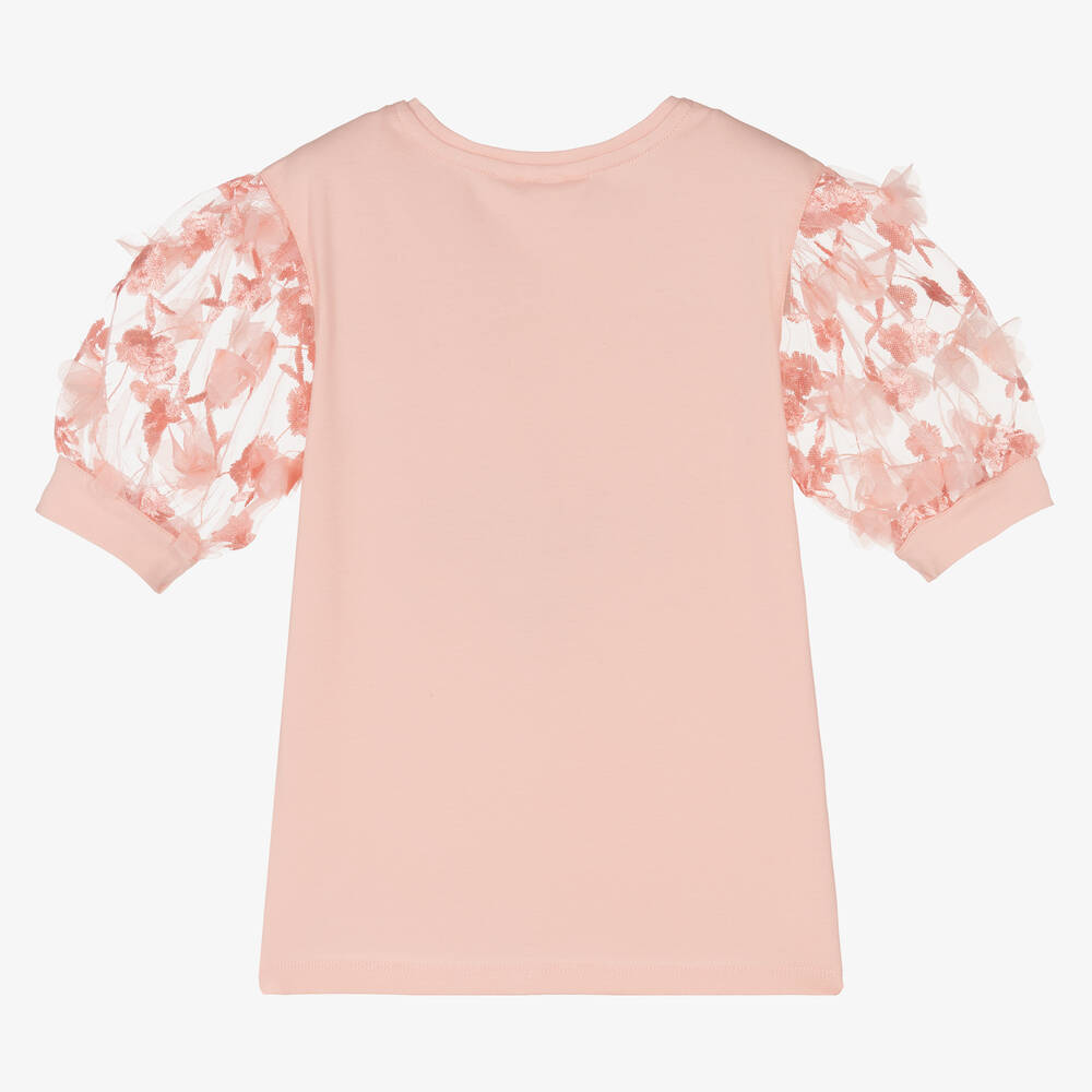 Le Chic-Розовый хлопковый топ с рукавами из тюля | Childrensalon Outlet