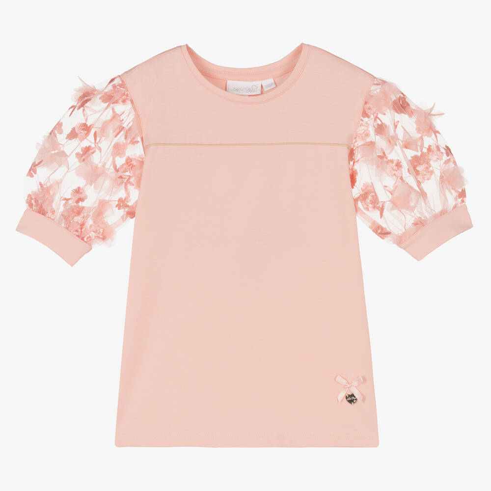 Le Chic - Rosa Tüllärmel-Baumwolloberteil (M) | Childrensalon