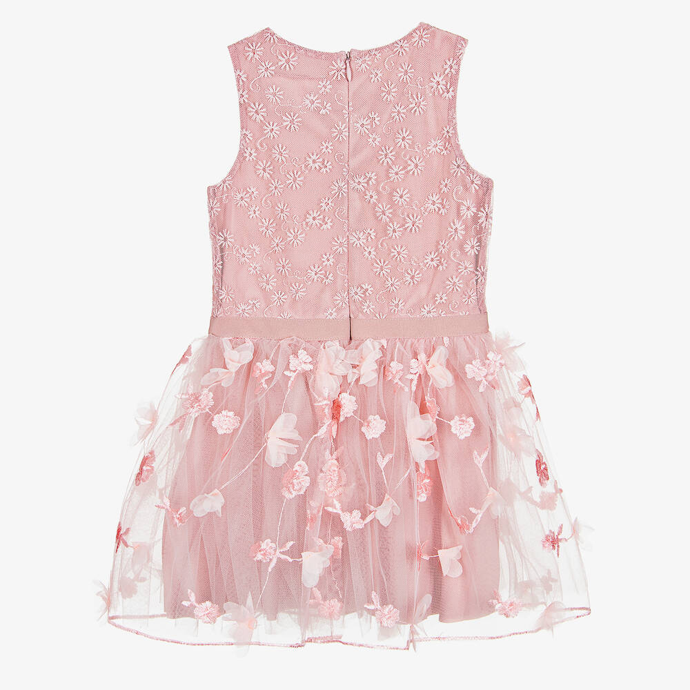 Le Chic-Girls Pink Embroidered Tulle Dress | Childrensalon Outlet