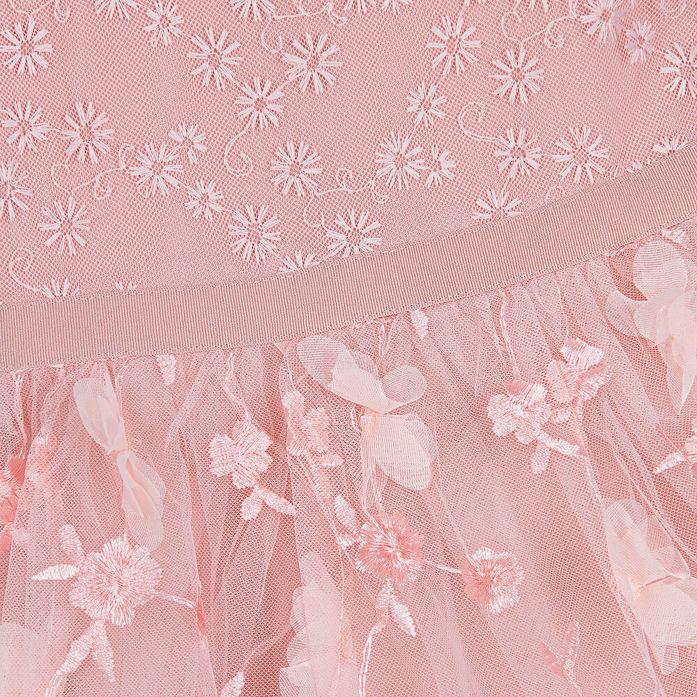 Le Chic-Girls Pink Embroidered Tulle Dress | Childrensalon Outlet