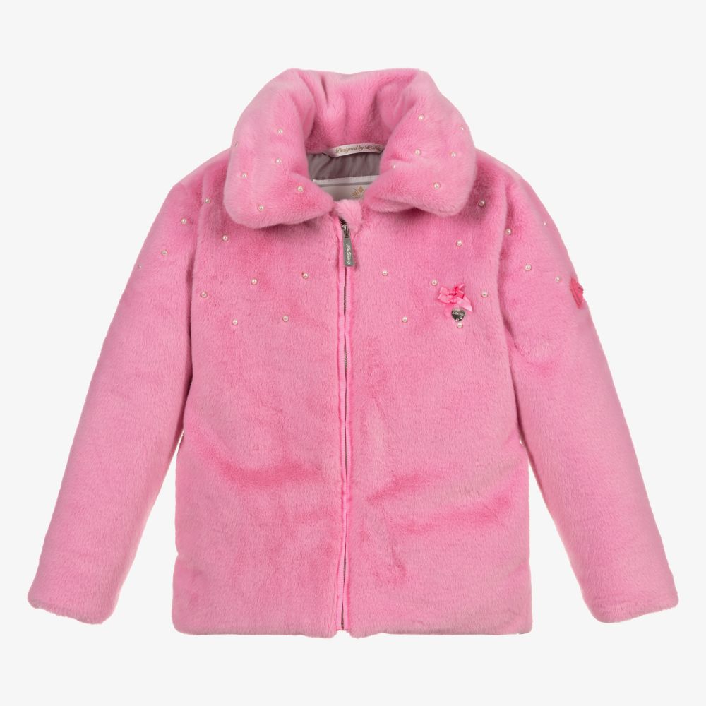 Le Chic - Girls Pink Faux Fur Jacket | Childrensalon