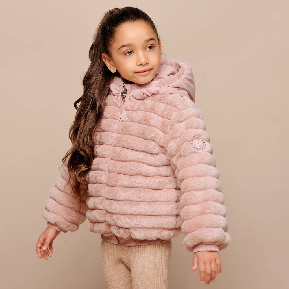 لو شيك-جاكيت فرو صناعي لون زهري للبنات | Childrensalon Outlet