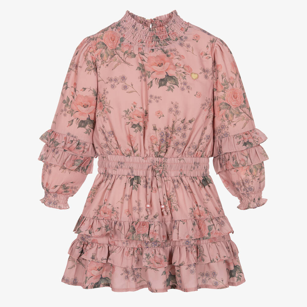Le Chic - Розовое шифоновое платье с цветами  | Childrensalon