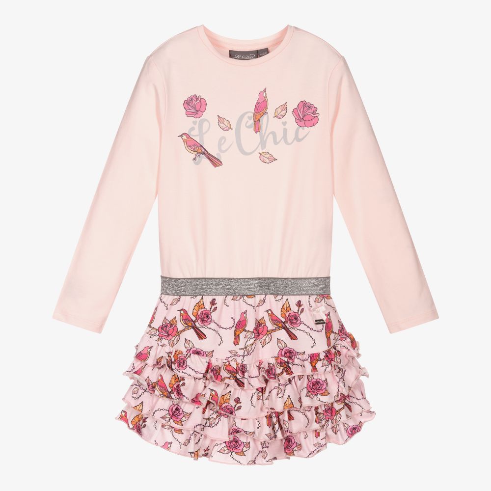 Le Chic - Girls Pink Floral Cotton Dress | Childrensalon