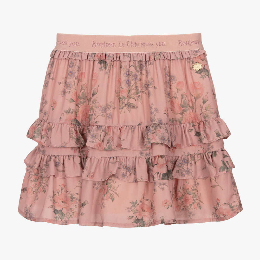 Le Chic - Girls Pink Floral Skirt | Childrensalon