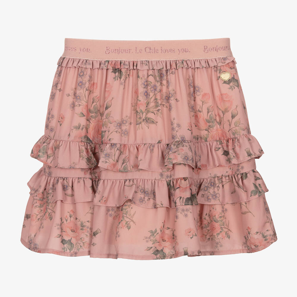 Le Chic - Jupe rose à fleurs fille | Childrensalon