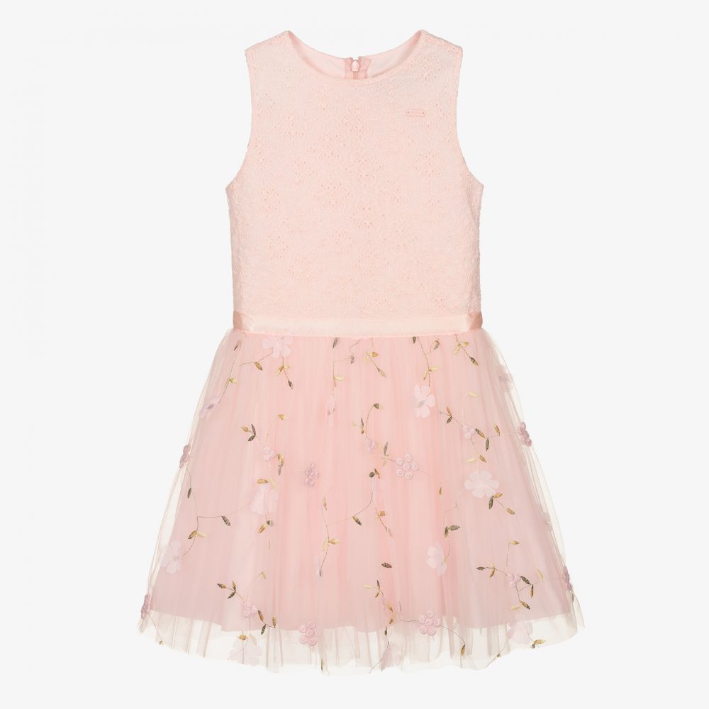 Le Chic - Girls Pink Floral Tulle Dress | Childrensalon