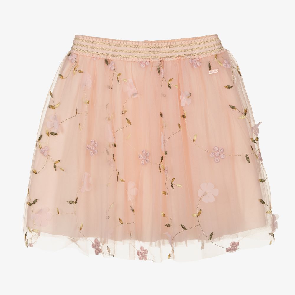 Le Chic - Girls Pink Floral Tulle Skirt | Childrensalon
