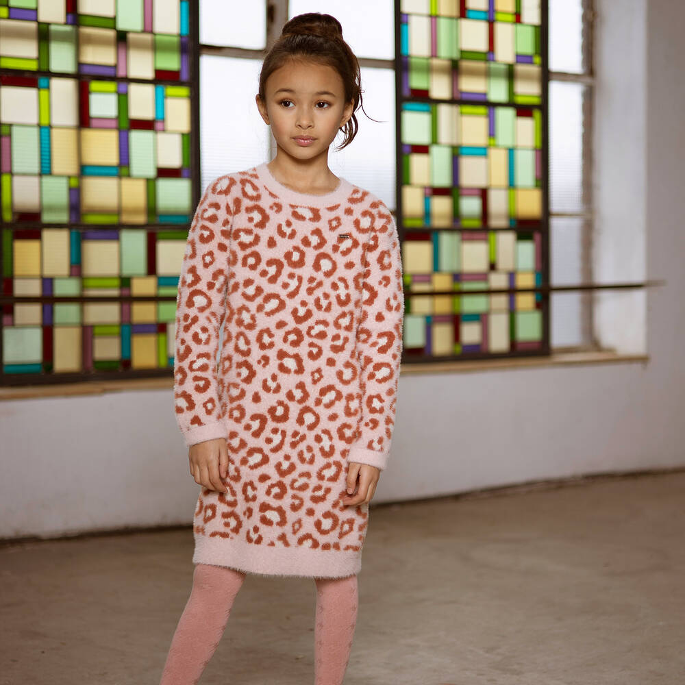 Le Chic Girls Pink Fluffy Leopard Dress Childrensalon Outlet