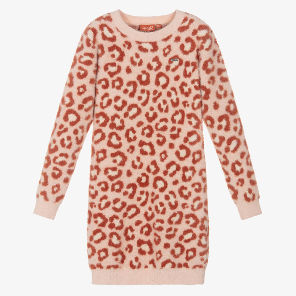 Le Chic - Girls Pink Fluffy Leopard Dress | Childrensalon
