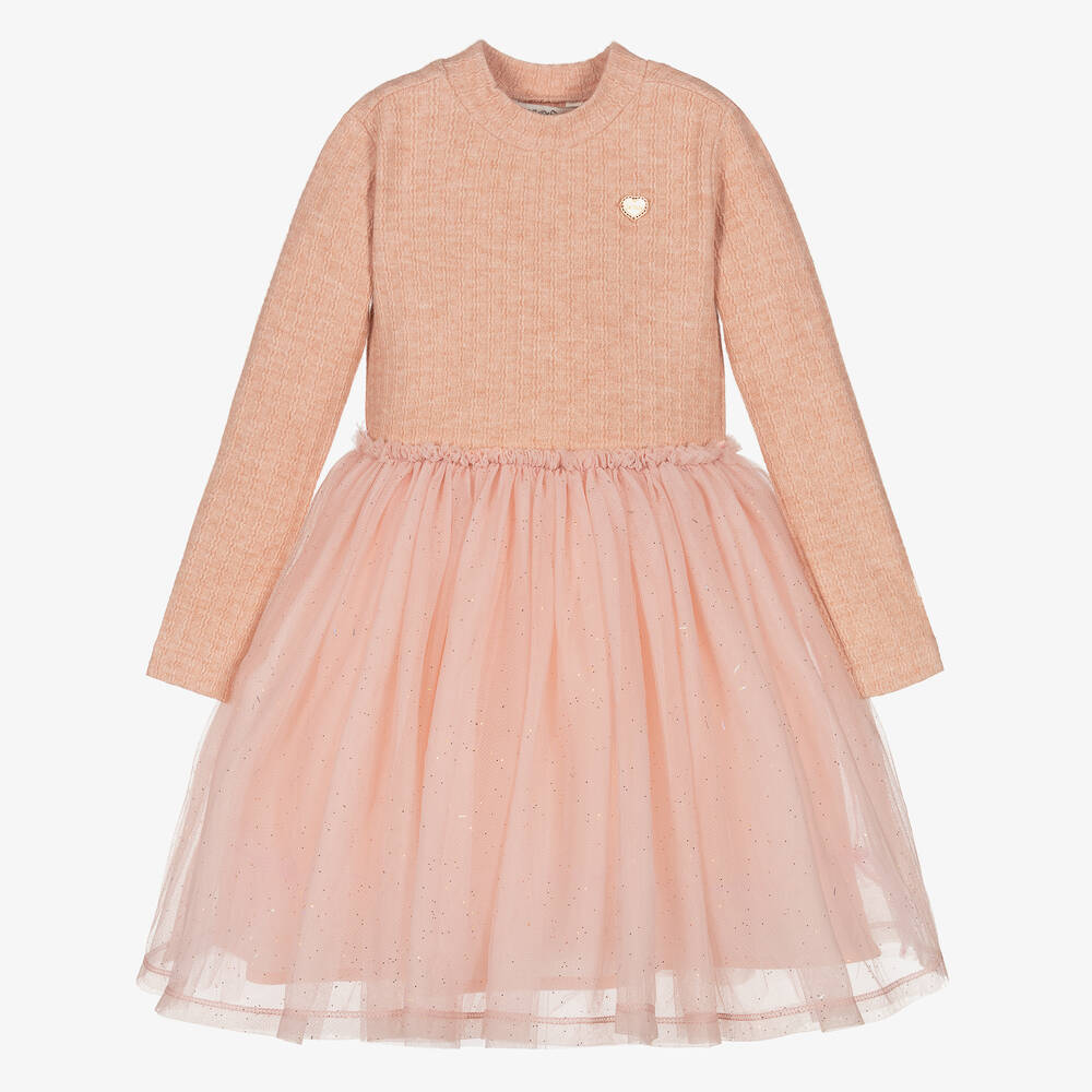 Le Chic - Girls Pink Jersey & Tulle Dress  | Childrensalon