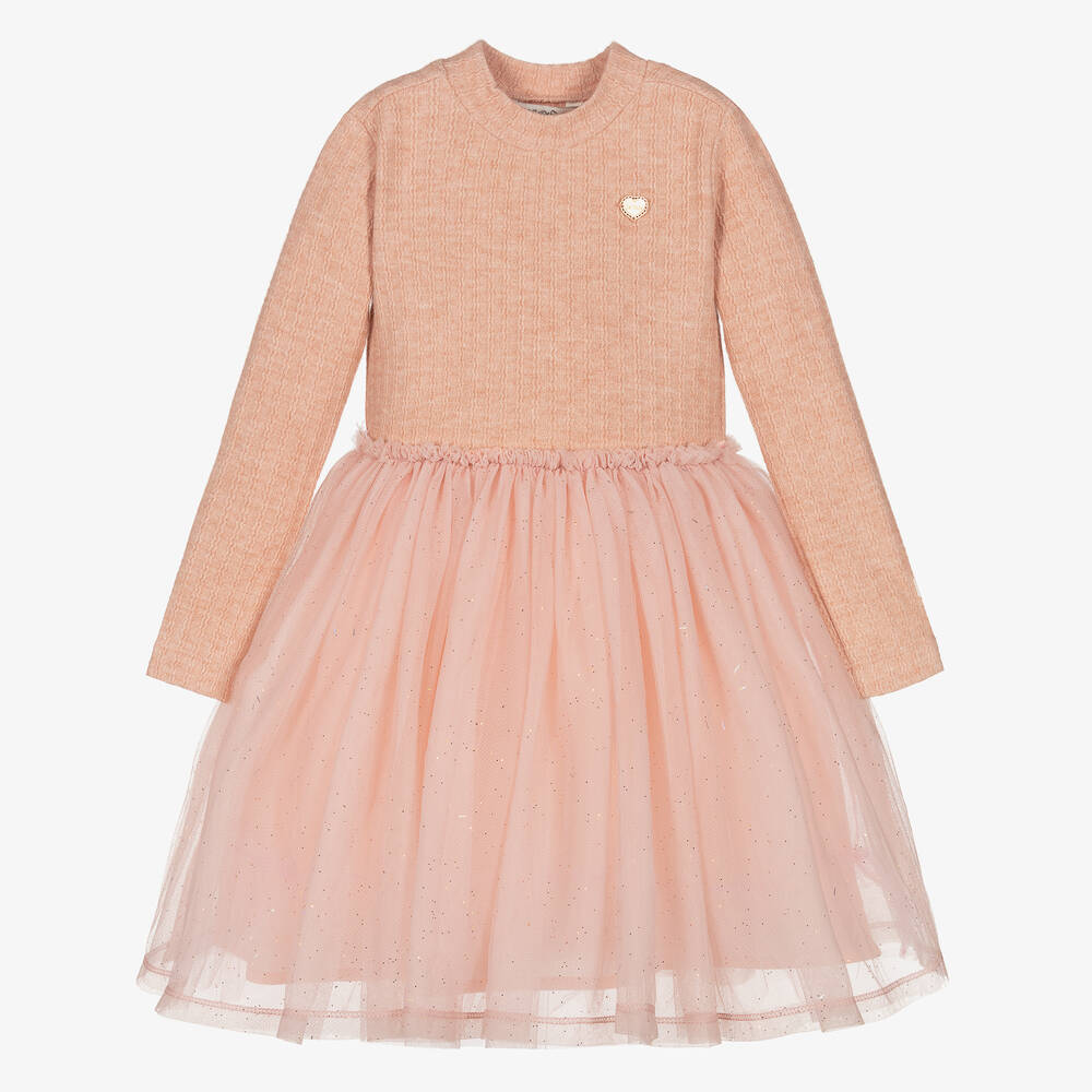 Le Chic - Rosa Jerseykleid mit Tüll  | Childrensalon