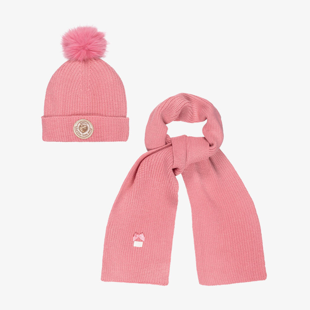 Le Chic-Girls Pink Knitted Hat & Scarf Set | Childrensalon Outlet