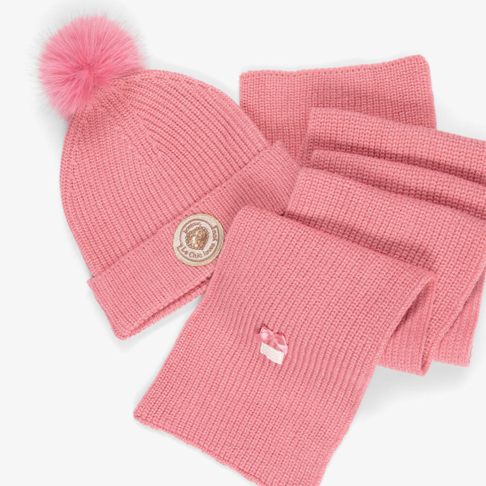 Le Chic-Girls Pink Knitted Hat & Scarf Set | Childrensalon Outlet
