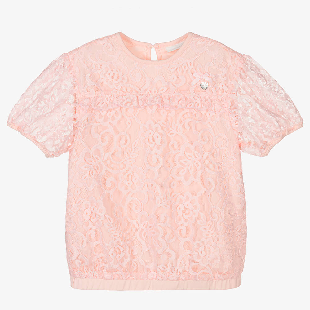 Le Chic - Girls Pink Lace Blouse | Childrensalon