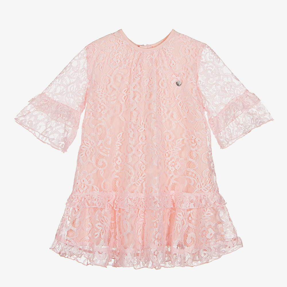 Le Chic - Robe rose en dentelle à volants | Childrensalon