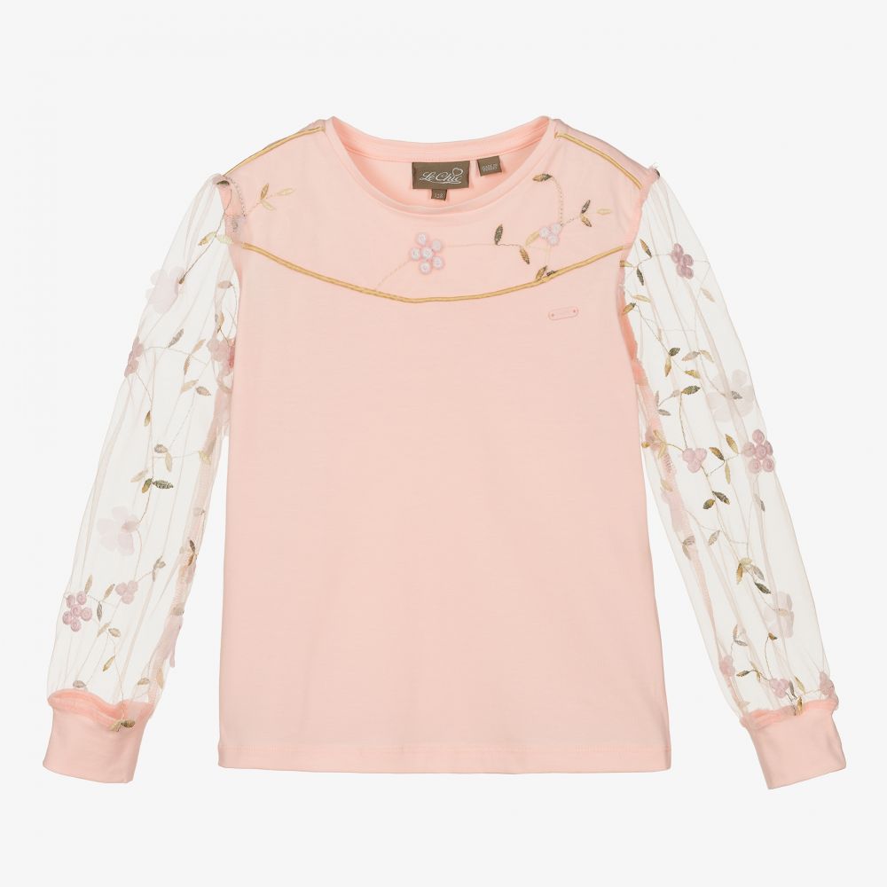 Le Chic - Top rose en coton bio Fille | Childrensalon