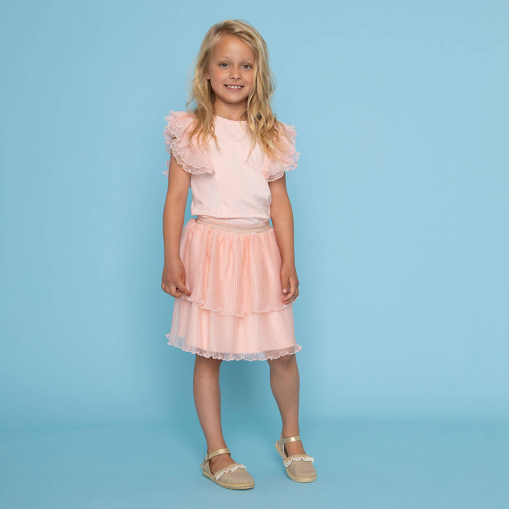 Le Chic-Girls Pink Pleated Tulle Skirt | Childrensalon Outlet