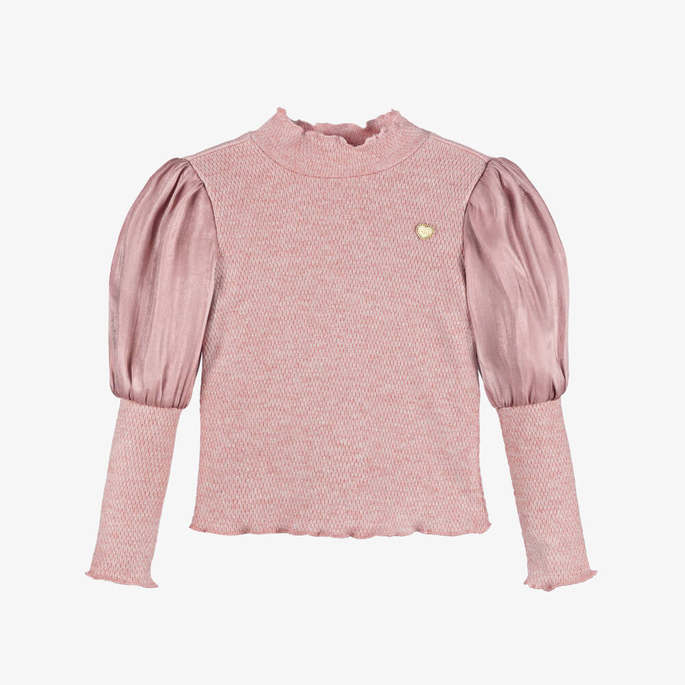 Le Chic-Girls Pink Puff Sleeve Knitted Top | Childrensalon Outlet