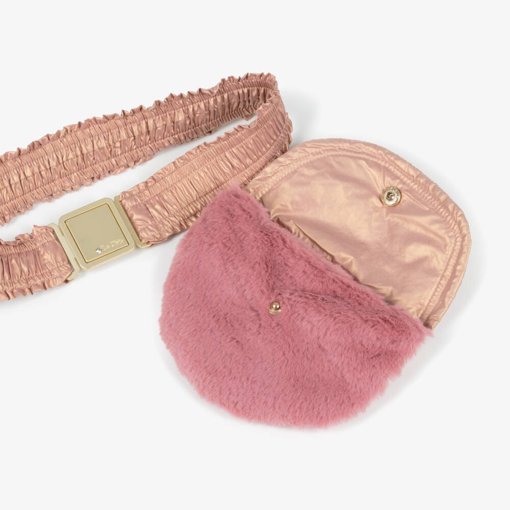 Le Chic-Girls Pink Puffer Coat with Bag Belt & Golden Sheen | Childrensalon Outlet