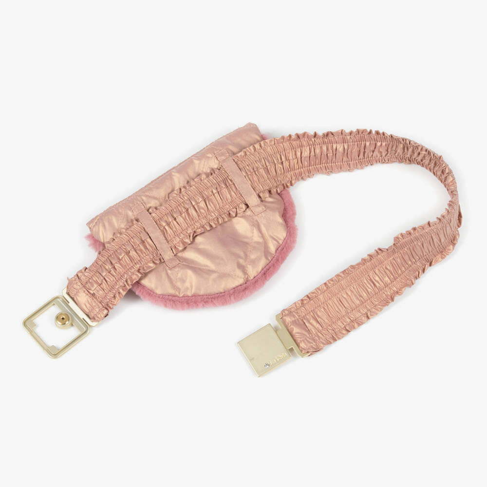 Le Chic-Girls Pink Puffer Coat with Bag Belt & Golden Sheen | Childrensalon Outlet