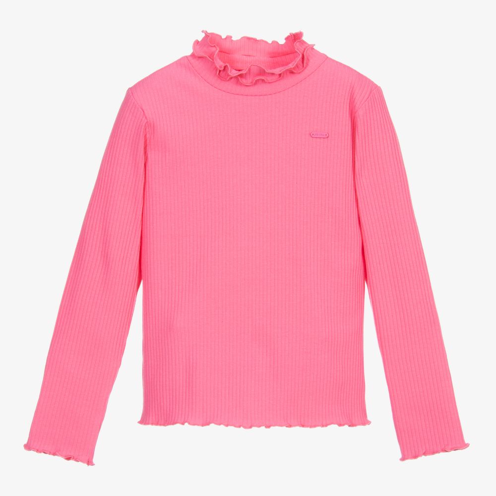 Le Chic - Girls Pink Ribbed Polo Neck | Childrensalon