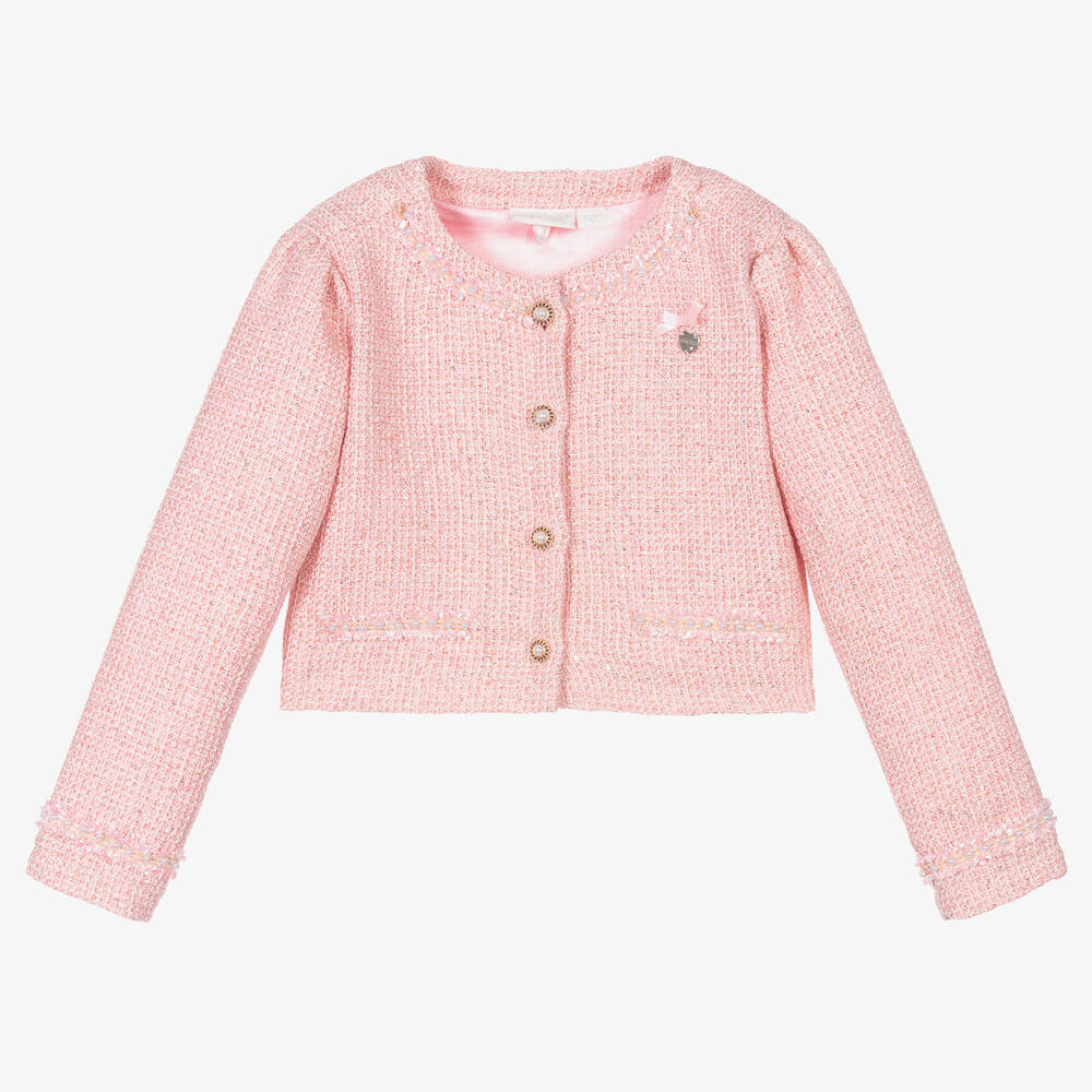 Le Chic - Girls Pink Sequin Tweed Jacket | Childrensalon