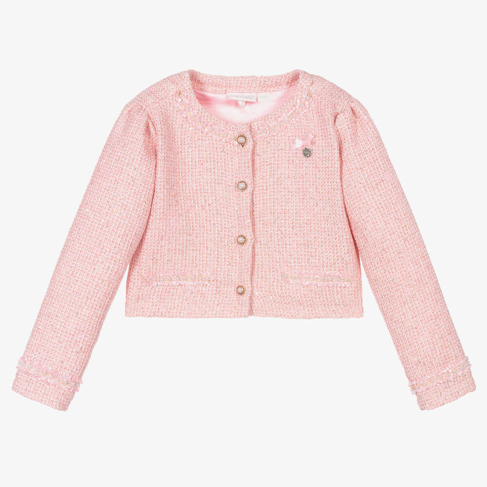 Le Chic - Veste rose en tweed à sequins fille | Childrensalon