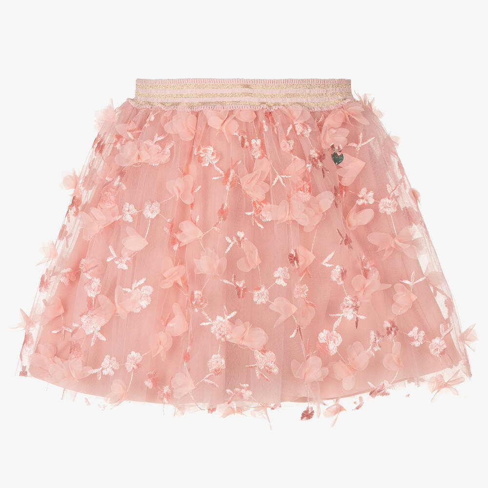 Le Chic - Girls Pink Tulle Flower Skirt  | Childrensalon