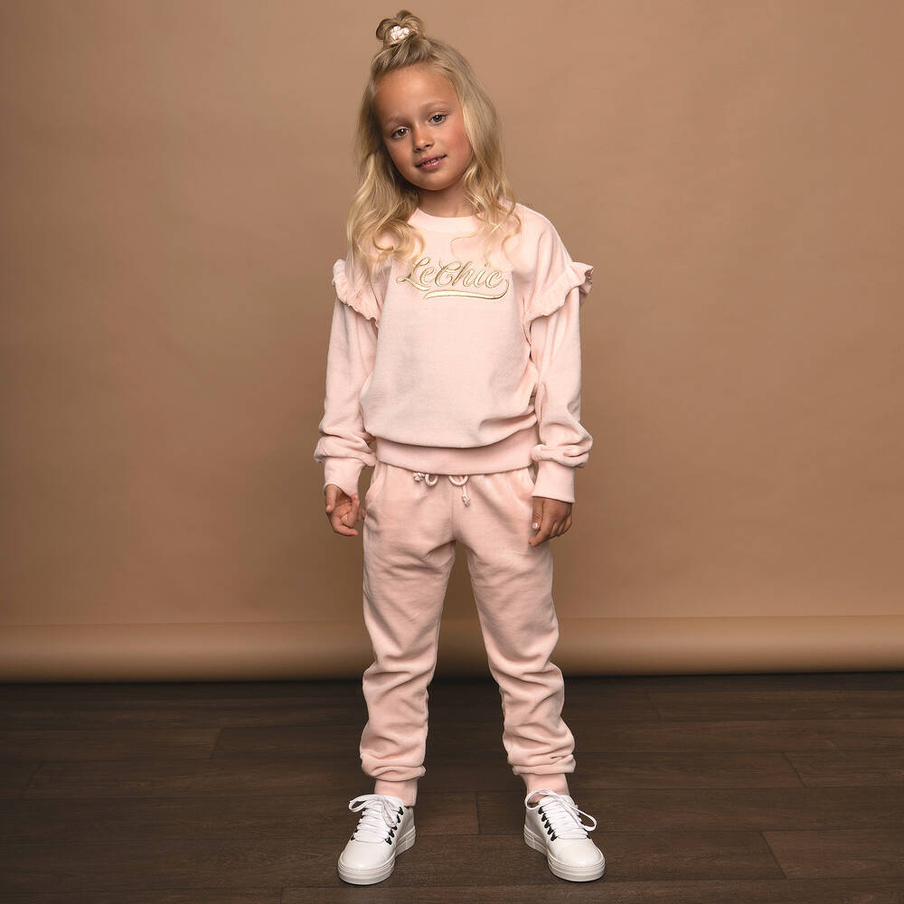 Le Chic-Girls Pink Velour Joggers | Childrensalon Outlet