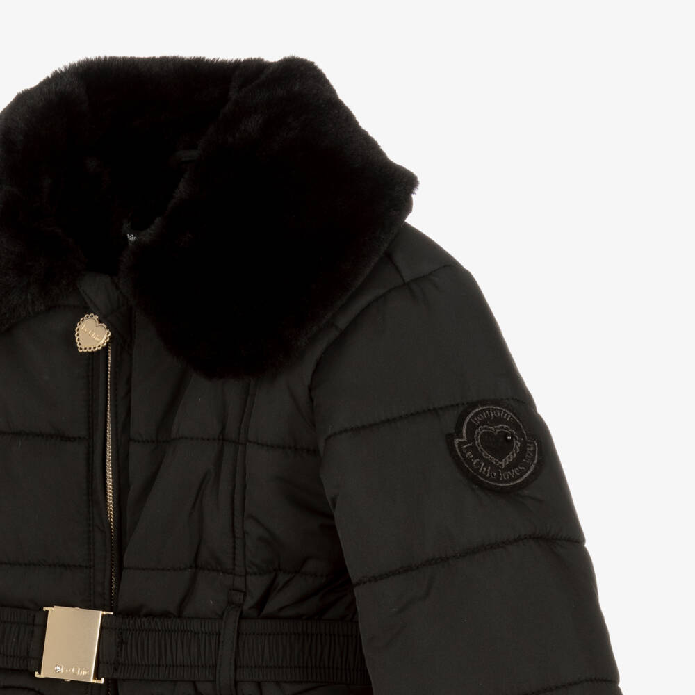 Le Chic-Girls Quilted Black Ruffle Coat | Childrensalon Outlet