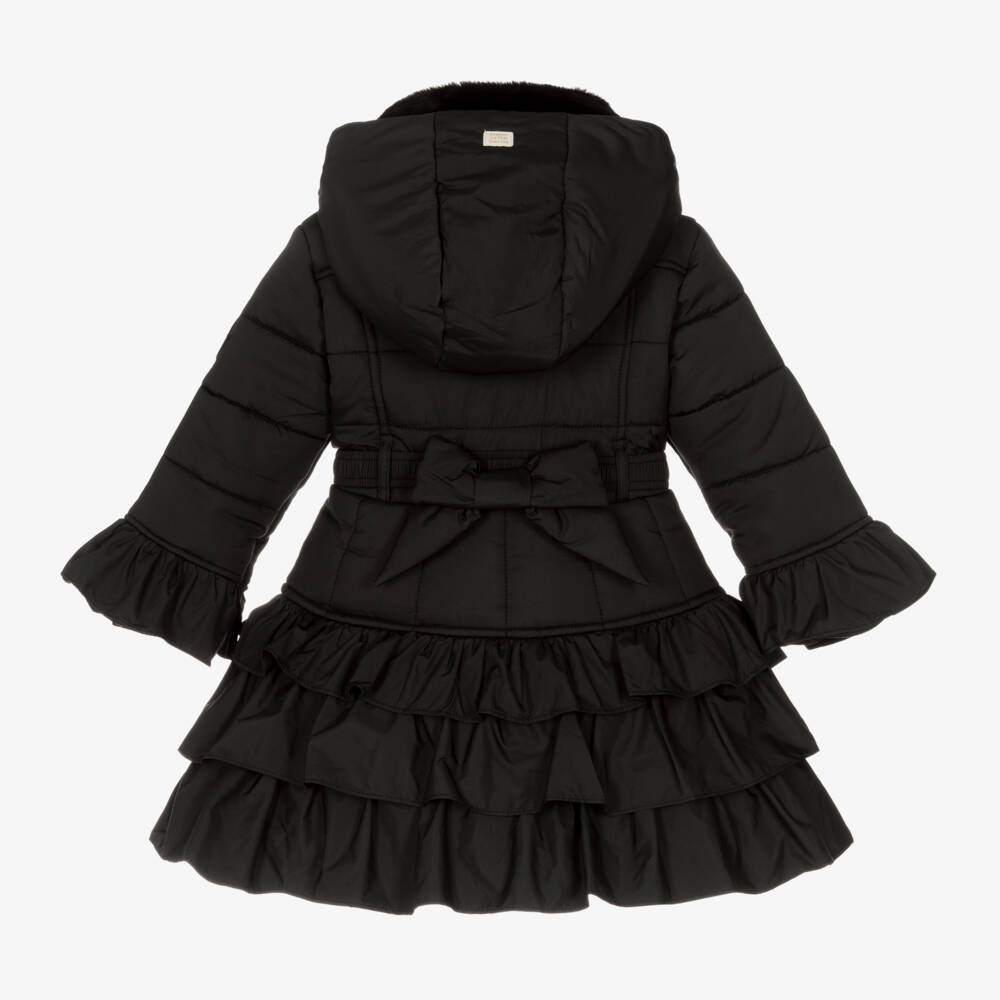 Le Chic-Girls Quilted Black Ruffle Coat | Childrensalon Outlet