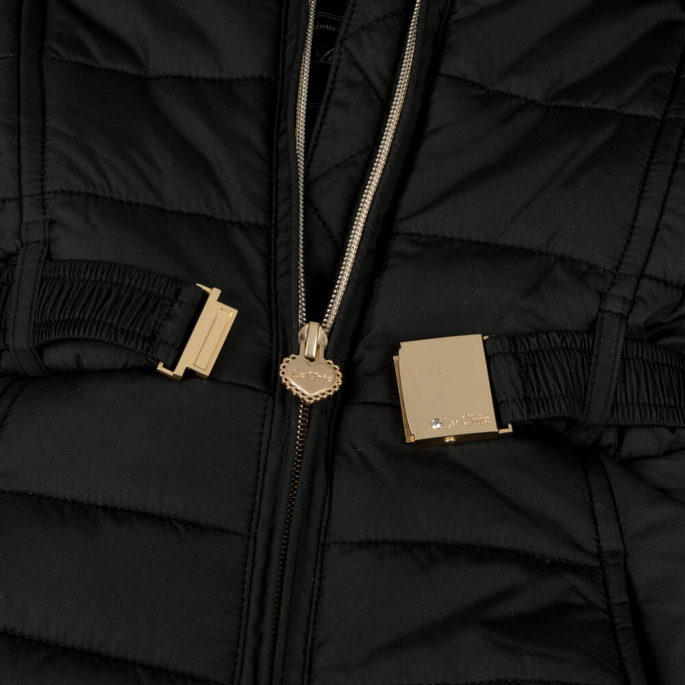 Le Chic-Girls Quilted Black Ruffle Coat | Childrensalon Outlet
