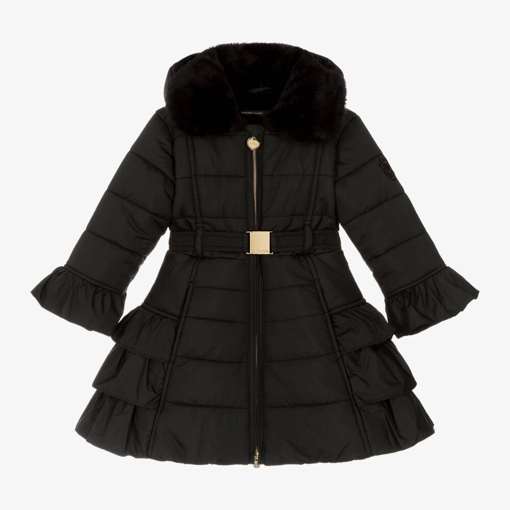 Le Chic-Girls Quilted Black Ruffle Coat | Childrensalon Outlet